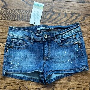 Grane Blue Denim Shorts with Button Detail